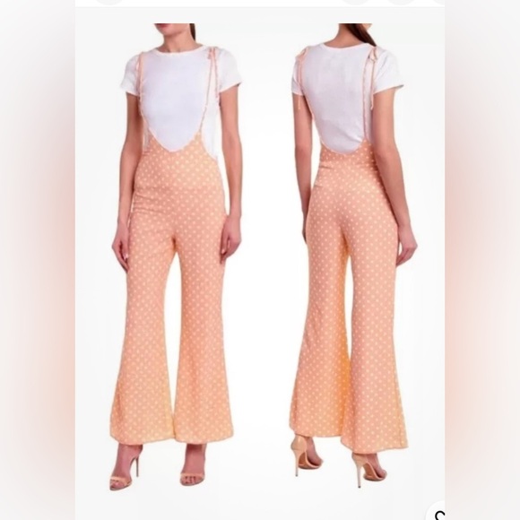 Sage The Label Diamonds & Pearls Overall Jumpsuit Blush Pink Polka Dot Wide Leg - Picture 3 of 15